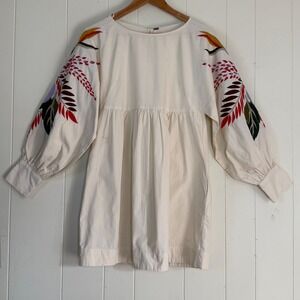 Free People Womens Bohemian Mini Embroidered Babydoll Dress XS Peasant Festival